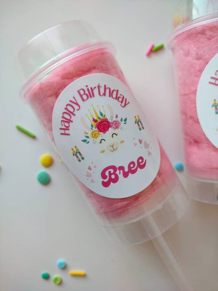 10 Cotton Candy Push Pop Party Favors, Personalized Llama label, Llama theme, Sweet Theme Birthday Favor Bags, Dessert Table, Candy Buffet