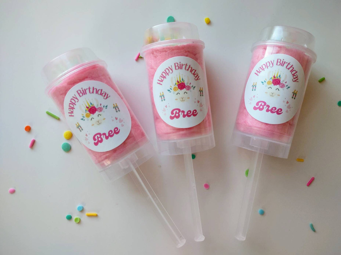 10 Cotton Candy Push Pop Party Favors, Personalized Llama label, Llama theme, Sweet Theme Birthday Favor Bags, Dessert Table, Candy Buffet