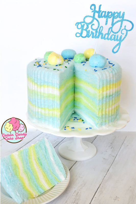 Blue Cotton Candy Cake, Perfect for a sweet Boy Birthday Party gift, Blue Freeze dried candy topping, & Grandson, gluten free, smash cake