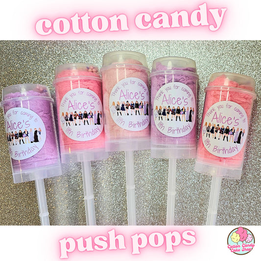 Cotton Candy Party Favors, 15 Personalized Taylor Era theme Birthday candy, Push Pop treats, custom cake pops,  favor,  dessert table